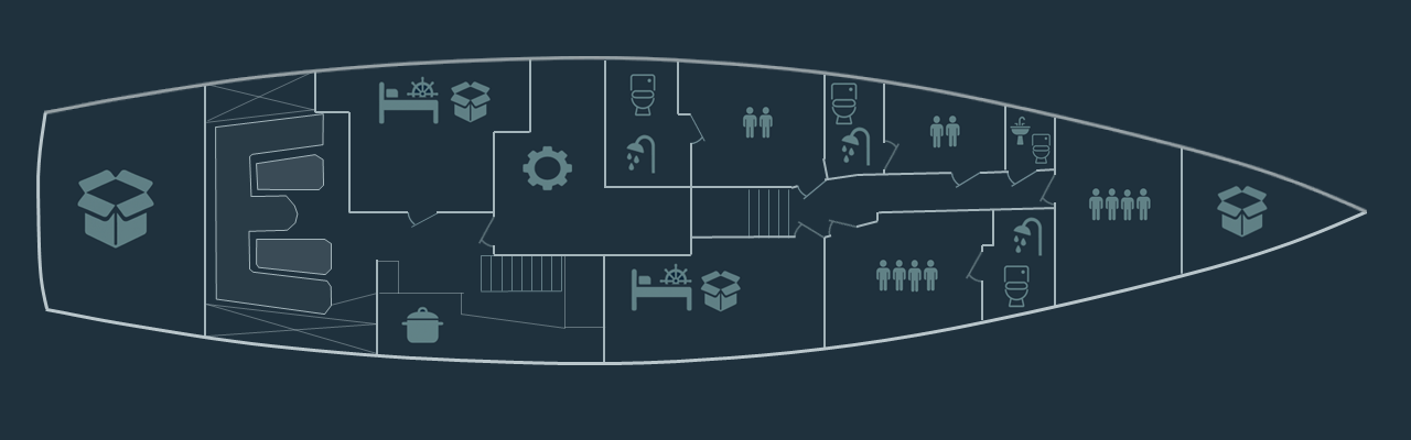 Schemat wnętrza jachtu Ocean A