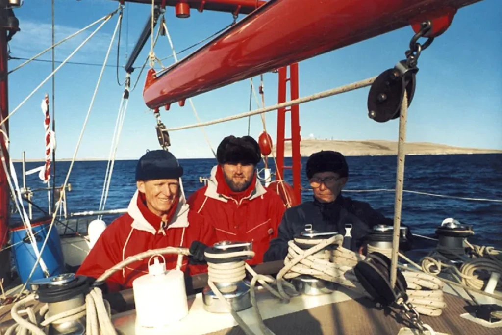 Wojciech Jacobson, Janusz Kurbiel i Ludomir Mączka na pokładzie Vagabond’eux